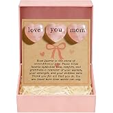Gift for Mom, 3 Rose Quartz Heart Crystals Engraved &ldquo;Love You Mom&rdquo;, Pocket Hug Keepsake from Daughter Son, Mother&rsquo;s Day Gift,Birthday Appreciation Gift(Black)