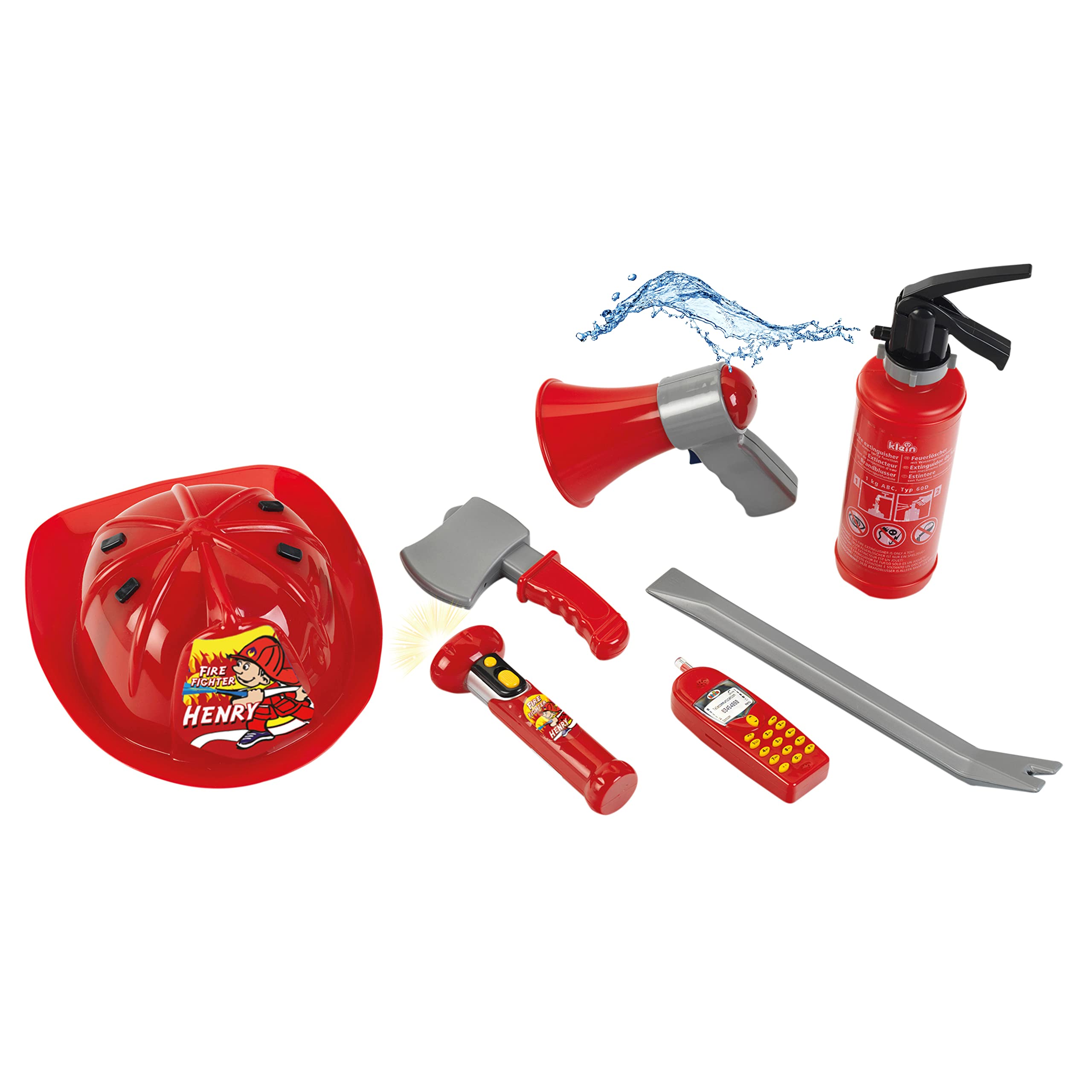 Theo Klein 8967 7-Piece Fire Brigade set I With fire extinguisher including spray function, crowbar, torch and much more. I Toys for children aged 3 and over