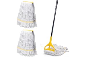 KEFANTA Commercial Mop with 3 Extra Large Replacement Heads,59" Long Handle Heavy Duty Industrial Mops for Floor Cleaning,Looped-End String Wet Cotton Mop for Home,Kitchen,Office,Garage,Concrete/Tile Floor