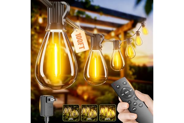 Sikitul 100FT LED Outdoor String Lights with Remote, One Continuous Strand Patio Lights with 35+1 Shatterproof S11 Bulbs, Dimmable 2700K Warm White, Timer & 3 Modes, Low Voltage for Backyard Garden