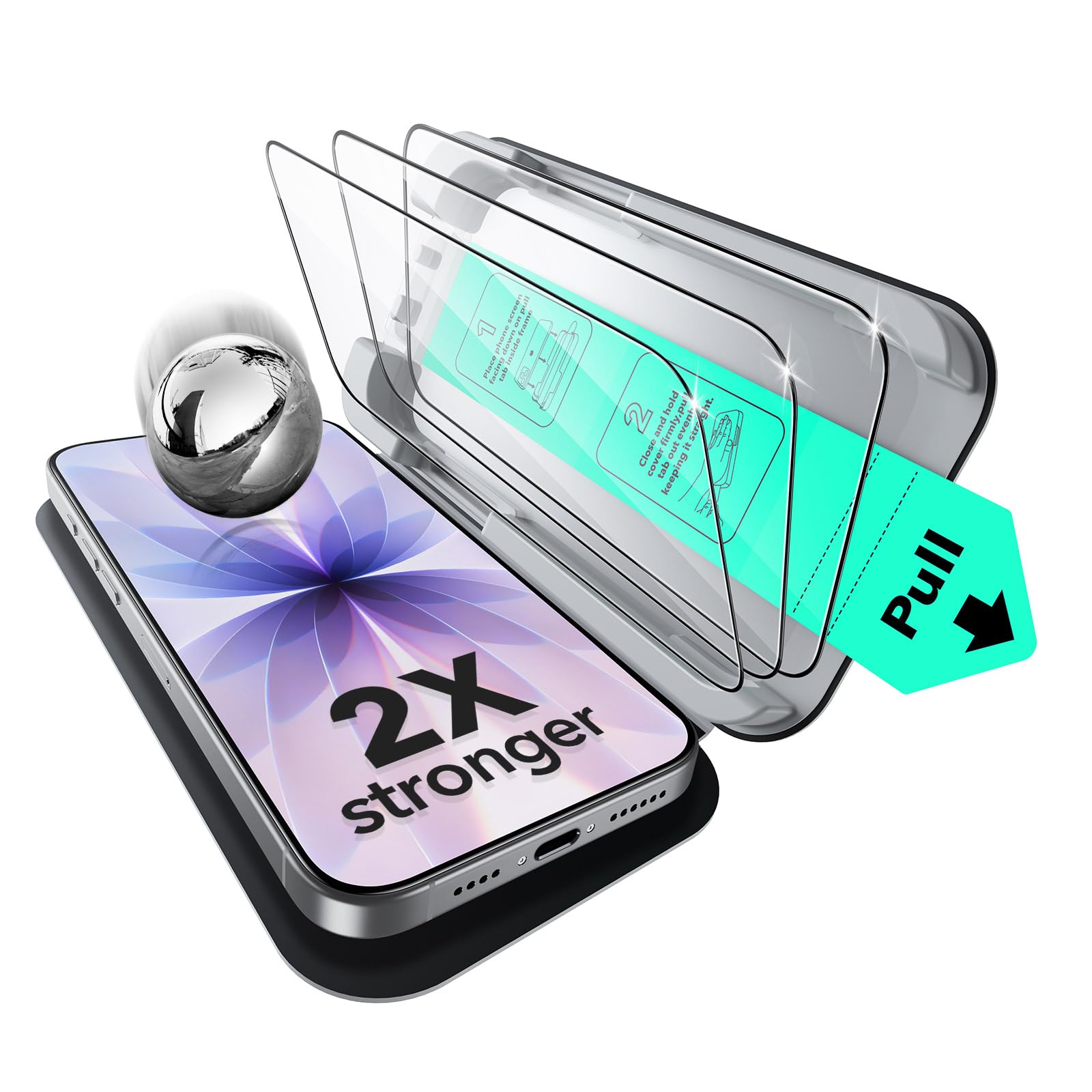 Photo 1 of ESR 3 Pack of iPhone 17/ iPhone 16 Pro Screen Protector, Military-Grade Shatterproof, 9H Hardness, Full Coverage Tempered Glass with Ultra Fit Tray