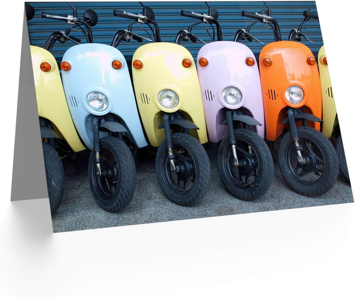 Wee Blue Coo MOPED MULTICOLOURED ROW PINK ORANGE YELLOW BLANK GREETINGS BIRTHDAY CARD, Pink, Orange, Yellow, 12.5 x 17.5 cm - Image 3