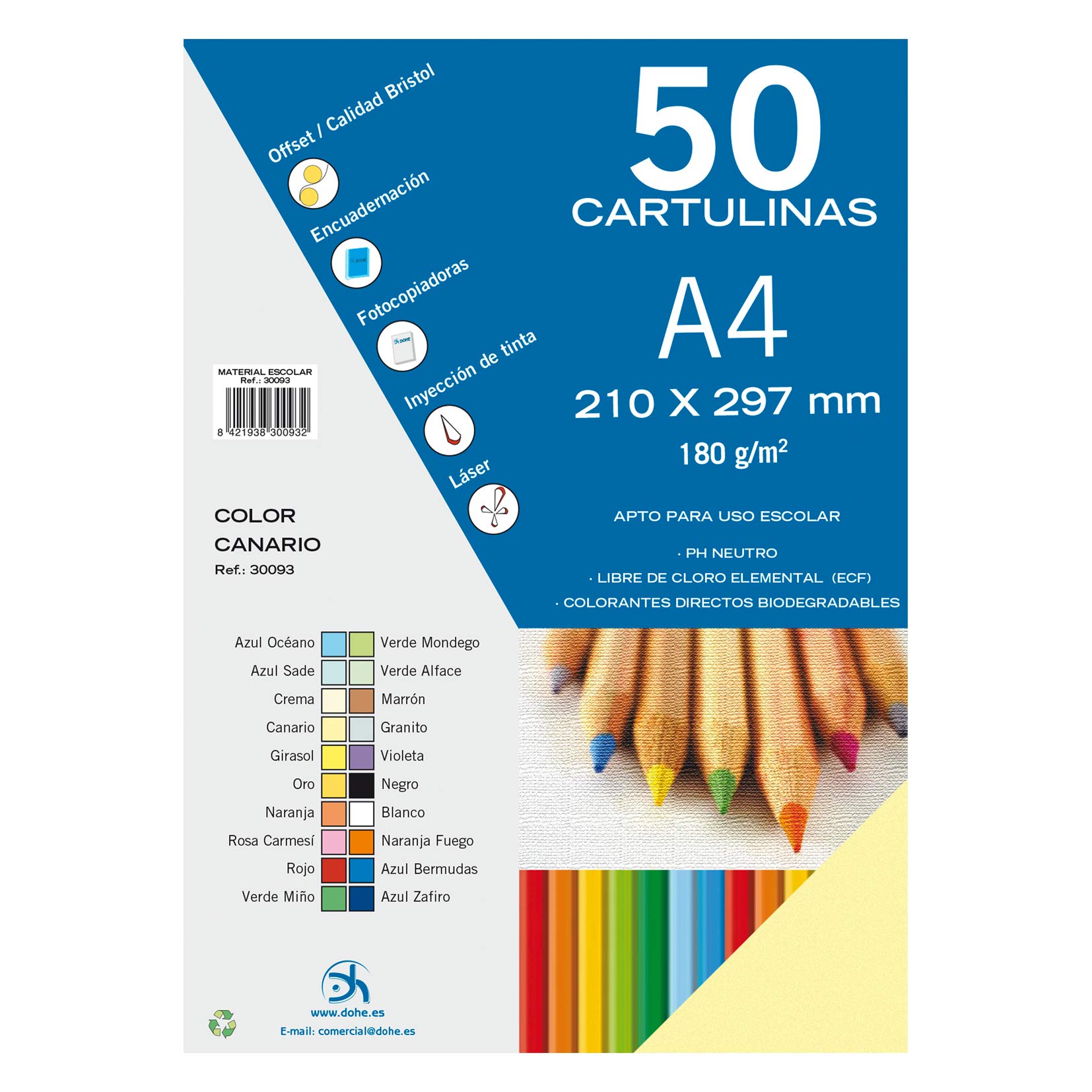 Dohe – Pack of 50 Pieces of Card, A4 Canario