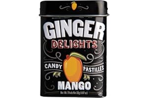 Ginger Delights Mango Candy | Genuine Ground Ginger Root, Natural Flavors | Kosher Certified, Vegan, Gluten Free | Aspartame & Xylitol Free | 30 Pieces per Tin (Pack of 12)