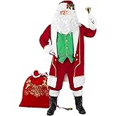 Boveco Christmas Santa Claus Costume Adult Men 11pcs Deluxe Santa Suit for Adults Green Vest Xmas Holiday Cosplay