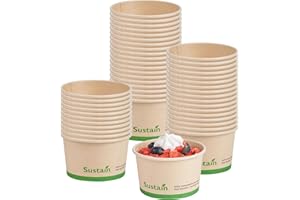 Restaurantware-Sustain 5 Ounce Paper Soup Containers, 200 Disposable Ice Cream Cups - Lids Sold Separately, With PLA lining, Bamboo To Go Hot Soup Bowls, Compostable, Greaseproof