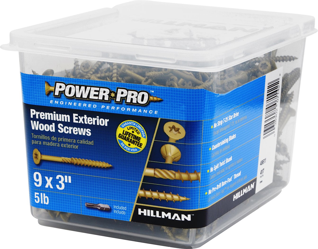 Hillman 48611 Power Pro Premium Exterior Wood Screw, 9 X 3Inch, 450
