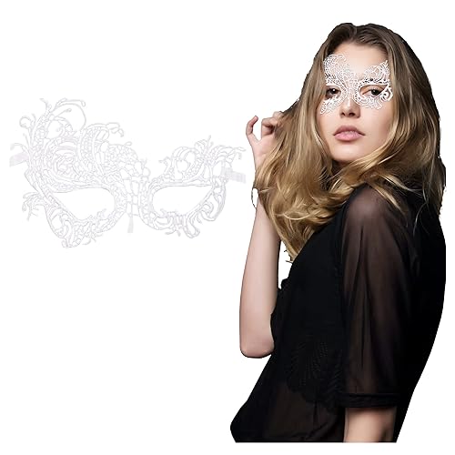 White Masquerade Mask for Women - Lace Masquerade Masks for Masquerade Party, Proms, Photo Shoot, Venetian Party, Mardi Gras, Halloween & Cosplay - White