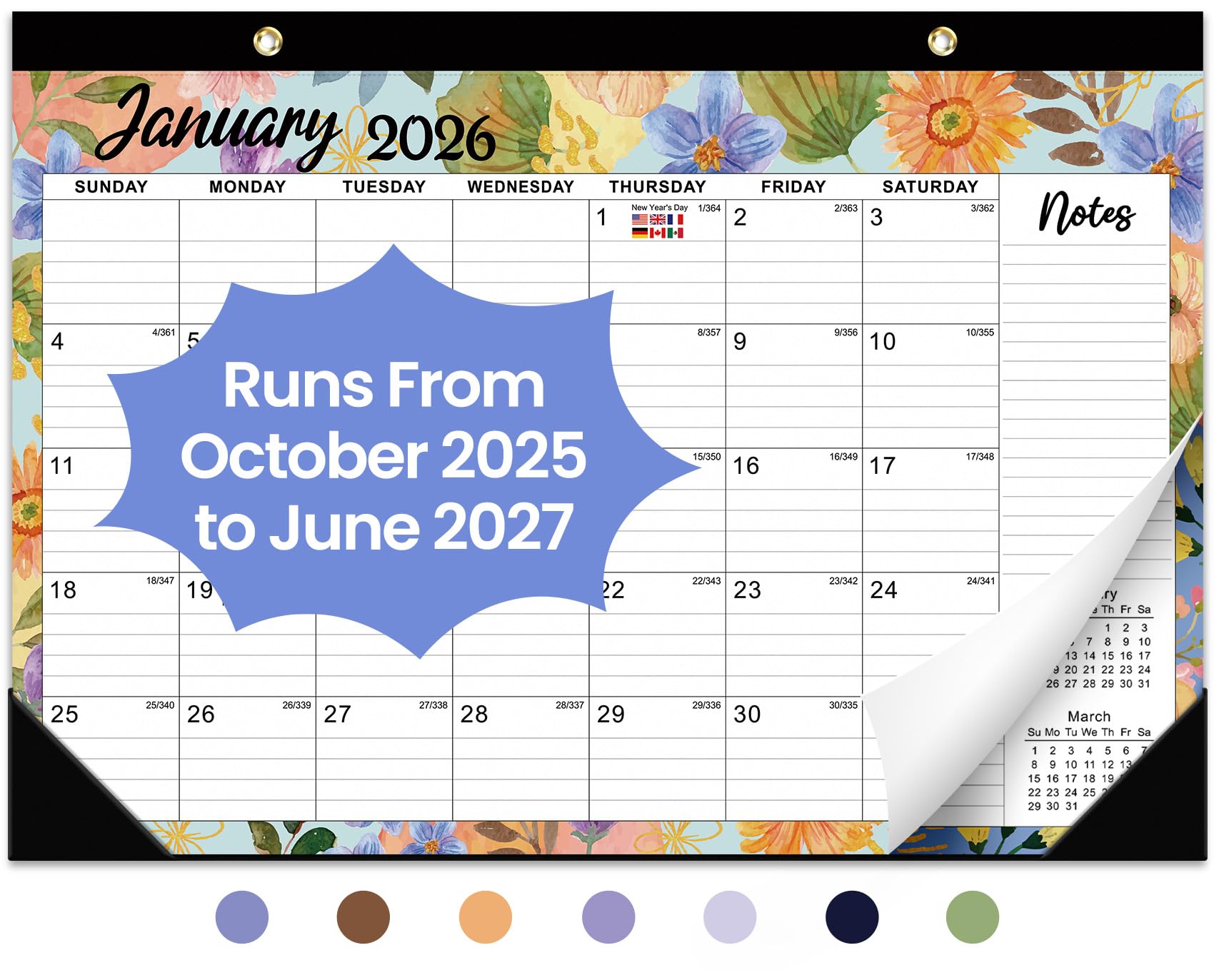 Taja Desk Calendar 2026-2027, Runs Until June 2027, 21-Month, 17" x 12"
