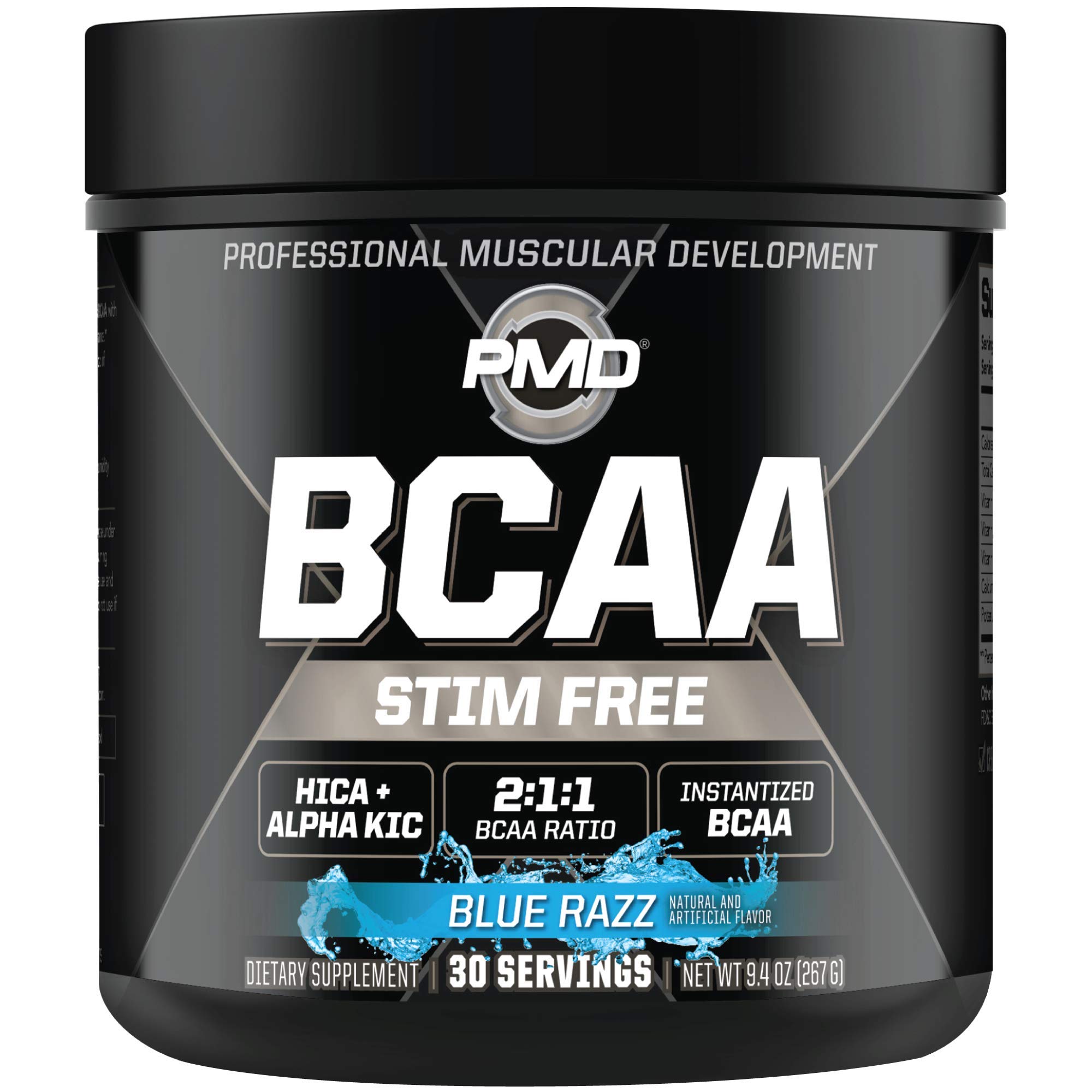 PMD Sports BCAA Stim-Free Amino Acids - Better Workout Performance, Enhanced Recovery, Daily Energy, Muscle Builder, and Muscle Sparing - BCAA Powder Drink Mix - Blue Razz (30 Servings)