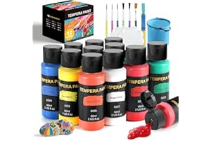 TMOL Washable Paint for Kids 12 Colors, Non-Toxic, Safe & Washable for Toddlers, Tempera Paint with Brushes, Palette & Bucket, School Project Art Supplies