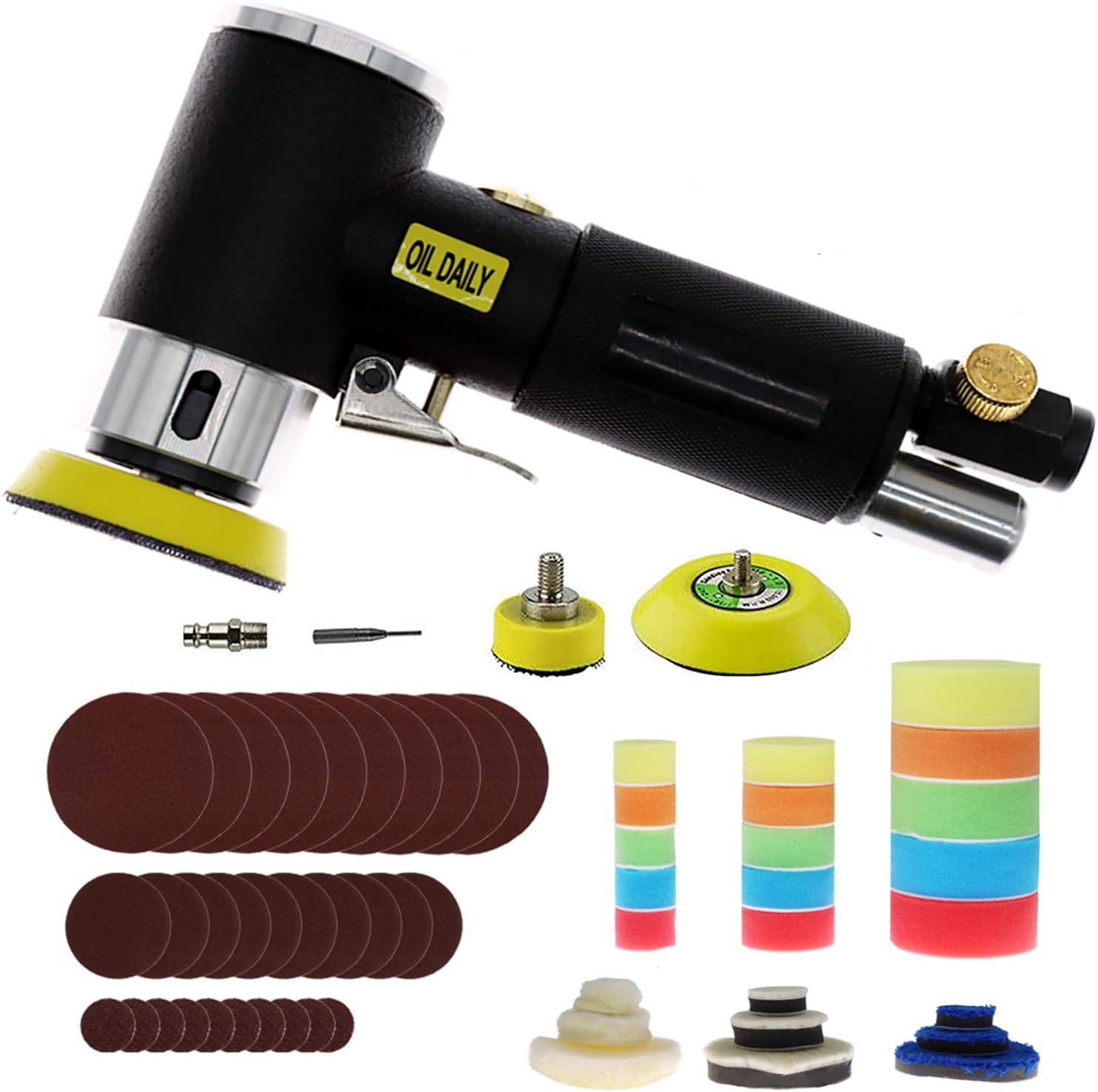 ROIIKETU Air Sander Polisher,25mm/50mm/80mm Orbital Sander Polisher Set including Polishing Pads & Buffing Pads for Car Detailing Polishing
