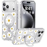 CASEKOO Floral Series Oil Painting Daisy for iPhone 17 Pro Max Case with Magnetic Ring Stand [Compatible with MagSafe] [Military-Grade Protection] Fashion Clear Back, Soft Edge, for Women