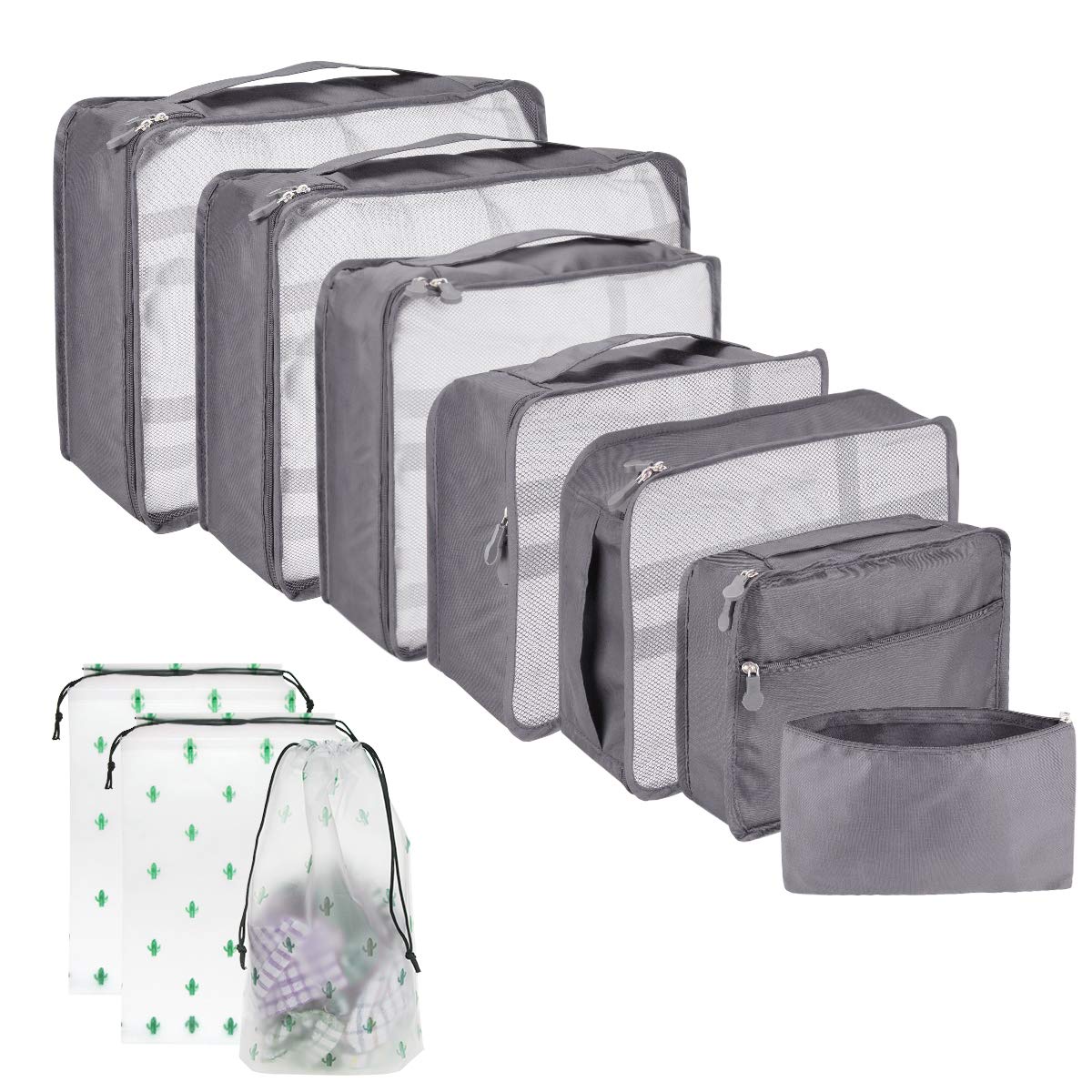 Packing Cubes for Suitcase 10 Sizes Suitcase Organizer Bags 10 Pcs Travel Bags Organiser (10, Gray)
