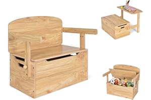 HONEY JOY Kids Table and Chair Set, 3-in-1 Convertible Wooden Toy Storage Bench with Handle, Toddler Furniture Set for Daycare Playroom, Gift for Boys Girls 3+ (Natural)