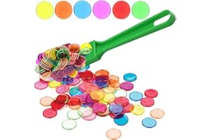 TCOINERY Bingo Chips Set-Magnetic Wand & 100 Counting Chips-6 Colors Transparent Plastic Markers for Family School Learning Game Zoom Bingo and Pokeno Nights