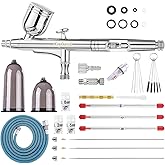Gyfent Airbrush Kit, Airbrush Gun with 4 Quick-Release Nozzle Sets(0.2/0.3/0.5/0.8mm) Dual-Action Gravity Feed Air Brush with 1/4oz Fluid Cup & 20/40ml Resin Cup for Nail Art Painting Makeup Cake