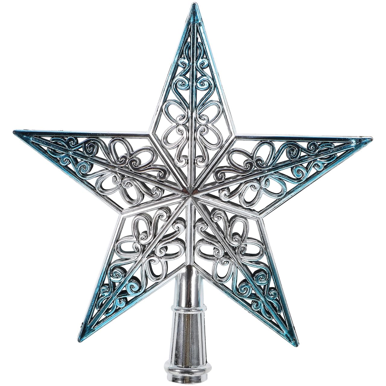 Amosfun Christmas Star Tree Topper, 20cm Hollowed-Out Silver Blue Treetop Holiday 6-8ft Tree Decoration, Festival Indoor Decoration, Christmas Party Supplies