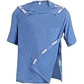 Unisex Post Shoulder Surgery Shirts Recovery Tear Away Short Sleeve Chemo Clothing with Stick On Fasteners, Convenient