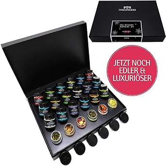 Hallingers Adventskalender Teekalender Tee Advent 24, black Set/Mix 24x Miniglas in Deluxe-Box, 1er Pack (1 x 240 g)