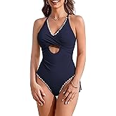 AI'MAGE Women One Piece Swimsuit 2025 Tummy Control Cutout Bathing Suit Wrap Tie Back Swimwear Shell Stitched