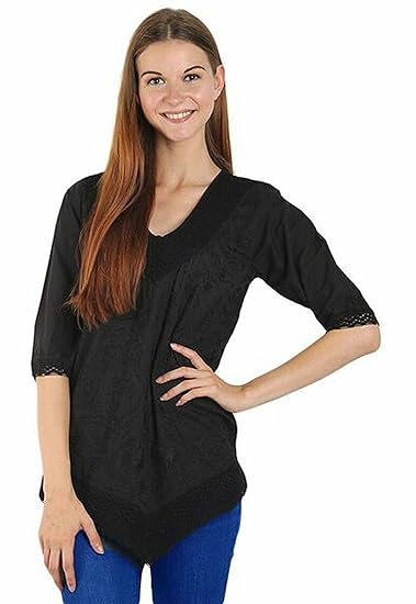 Women's Cotton V-Neck Tshirt,Black