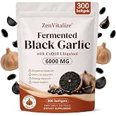 ZenVitalize Aged Fermented Black Garlic Softgels with CoQ10 Ubiquinol and Vitamin K2 MK-7, Odor-Free Garlic Extract Supplement for Heart &amp; Immune Support, Non-GMO, Gluten-Free, 300 Softgels