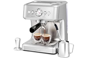 Gevi EzBru 1000C Espresso Machine, 20 Bar Espresso Maker with Pressure Gauge, Barista Coffee Machine with Milk Frother Steam Wand, Professional Latte Machine with Adjustable Temp and Shot Volume