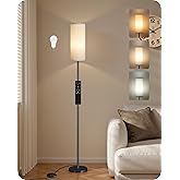64.4” Dimmable Floor Lamp for Living Room with Remote and Foot Switch, Modern Standing Tall Lamp, Corner Floor Lamp for Bedroom, 10W 900LM LED Bulb Included, 3000K-6500K, Beige, FCC Listed E06LD05W1