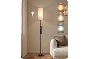GOEBLESON 64.4” Dimmable Floor Lamp for Living Room with Remote and Foot Switch, Modern Standing Tall Lamp, Corner Floor Lamp for Bedroom, 10W 900LM LED Bulb Included, 3000K-6500K, Beige, FCC Listed E06LD05W1