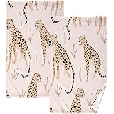 Bolaz Cheetah Leopard Hand Towels 2PCS Soft Cotton Towel Absorbent Bathroom Towel Set 16 x 28 Inches