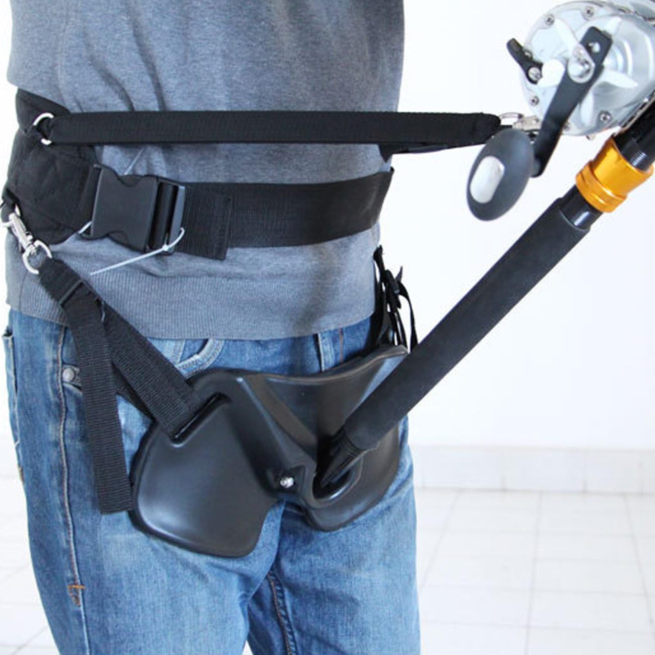 Ogrmar Fishing Belly top/Adjustable Fishing Rod Fighting Belt/Tackle Boat Fishing Rod Holder/Adjustable Support Waist Rod Holder Belt (Black-Large) : Clothing