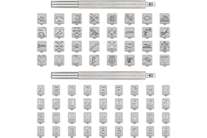 Tanstic 70Pcs Leather Stamping Tools Kit, Includes 68Pcs Pattern Number Alphabet Leather Stamps, Leather Punch Tools, Leather