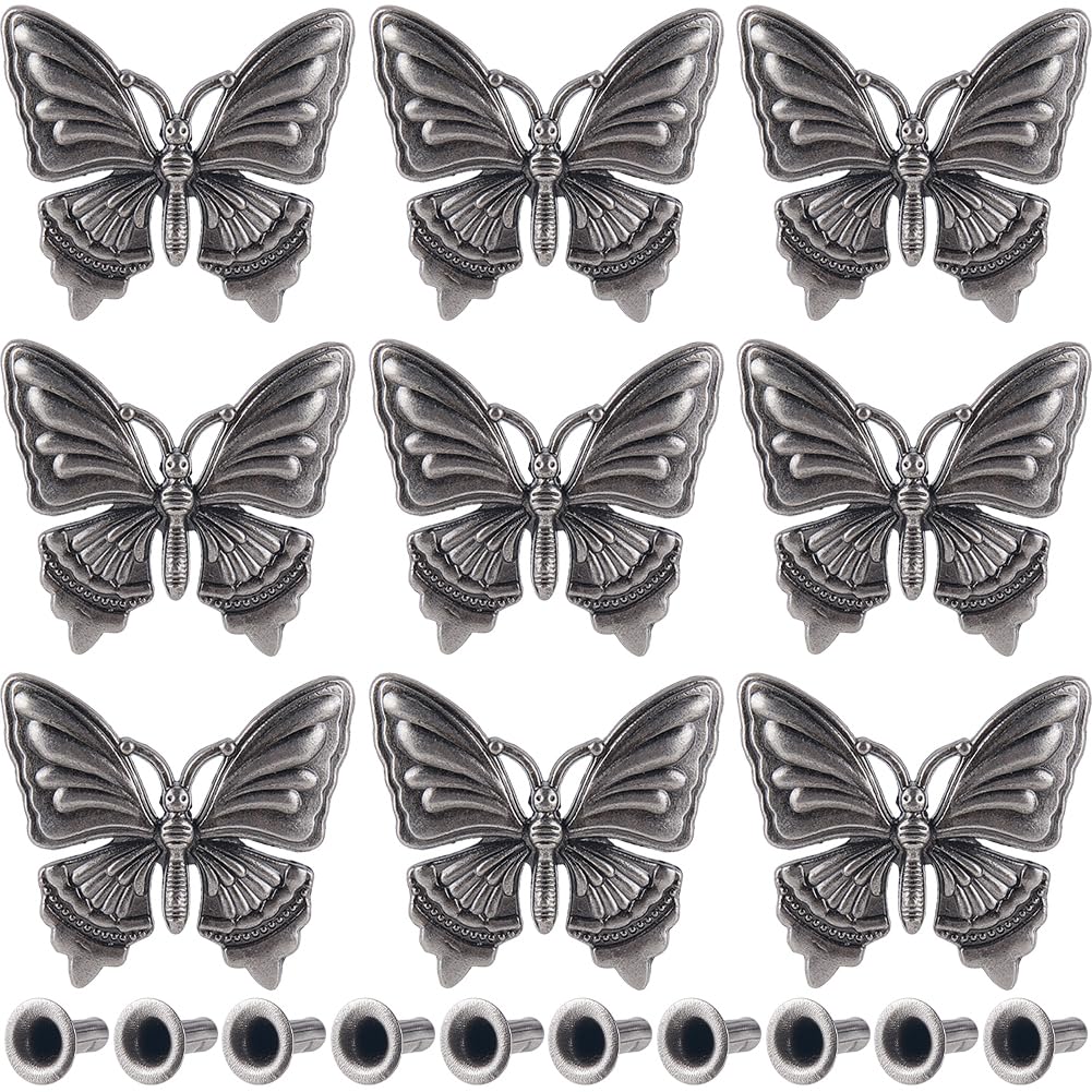 GORGECRAFT 1 Box 10Pcs Butterfly Screw Back Buttons Vintage Metal Decorative Buckles Replacement Concho Buttons Snap Fastener Leather Craft Ornament for Wallets Belts Vests Bags Sewing Crafts