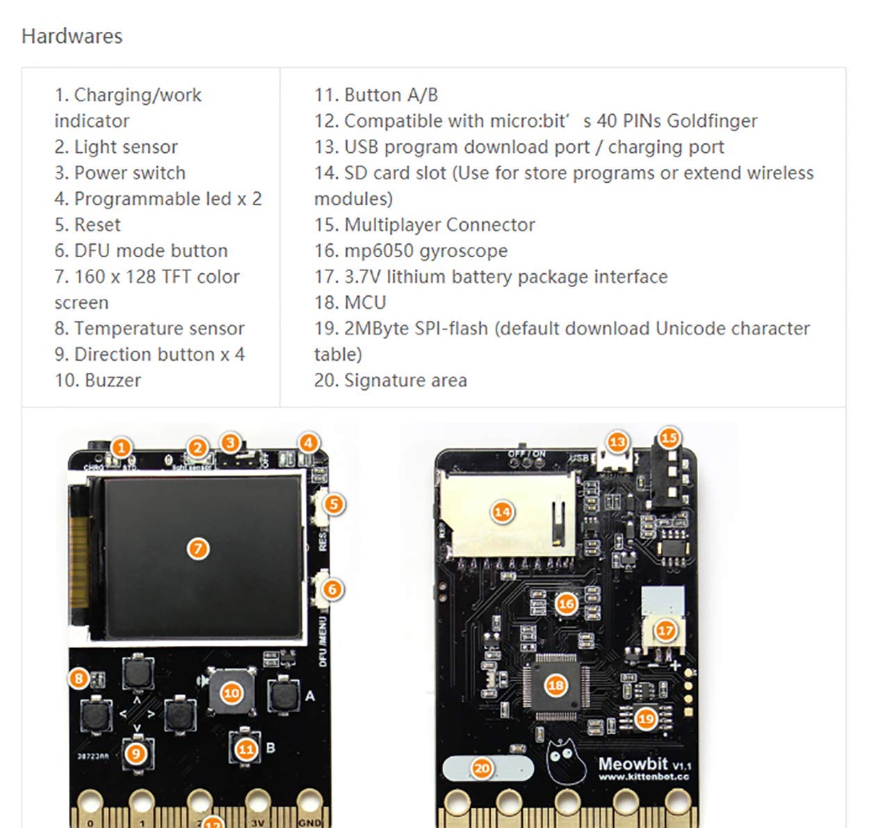 Kittenbot Meowbit Card-Sized Retro Game Computer Codable Console for Microsoft Makecode Arcade & Python Video Game Compatible Micro:bit Expansion Board for Robot Building Without Battery(Blue)