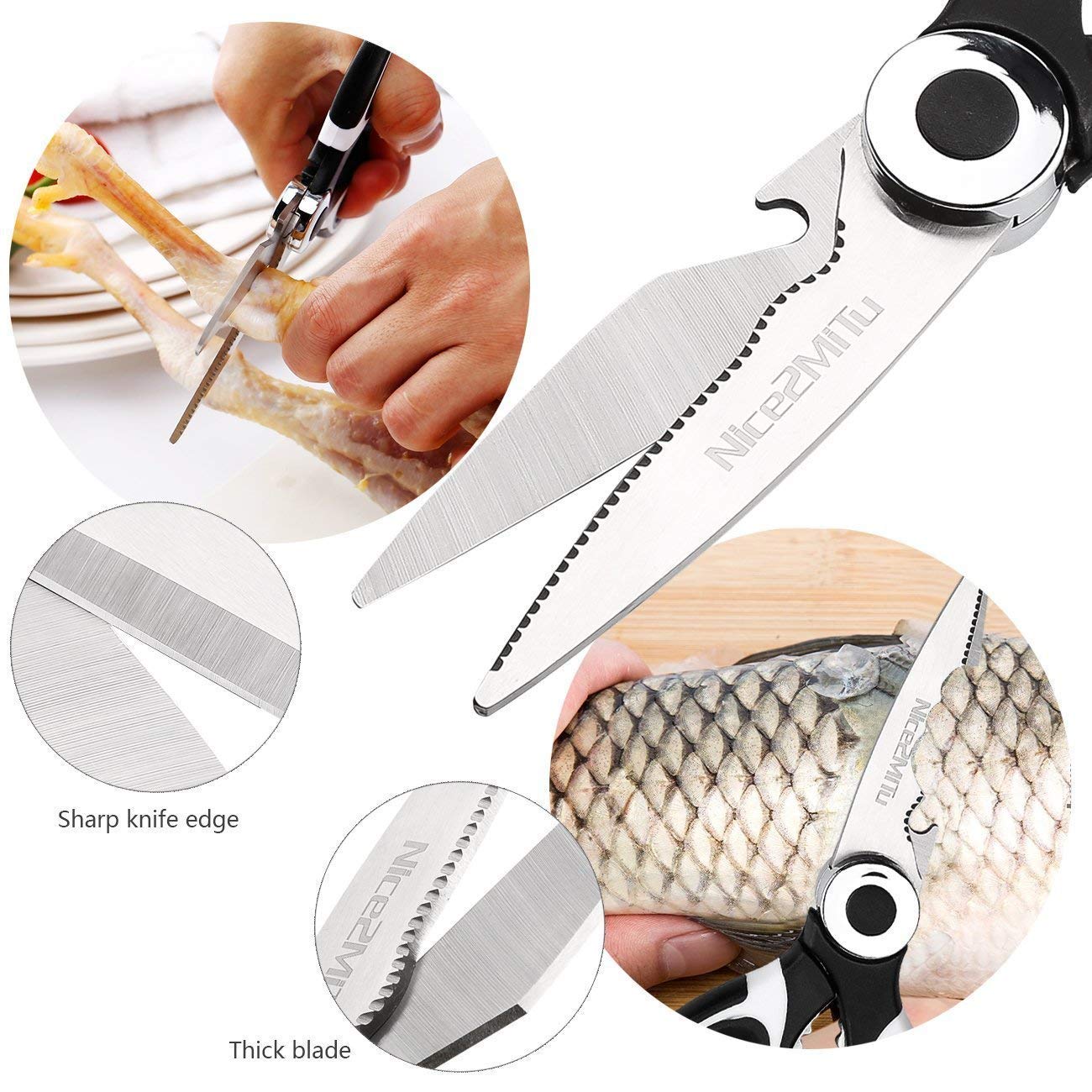 Kitchen Shears, Nice2MiTu Premium Heavy Duty Shears Ultra Sharp Stainless Steel Multi Purpose Kitchen Scissors for Chicken/Poultry/Fish/Meat/Vegetables/Herbs/BBQ.
