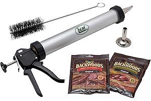 LEM Products Jerky Cannon with Nozzles and Brush, Backwoods Seasonings, Anodized Aluminum and Stainless Steel