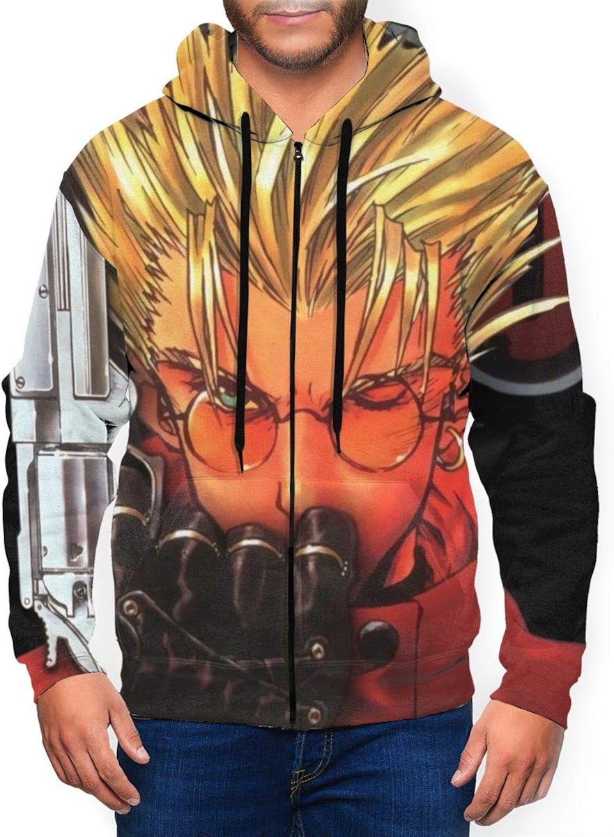 Amazon.com: KelseyTorres Trigun Mens 3D Digital All Over Print Zip Up Hoodie Casual Pullover 