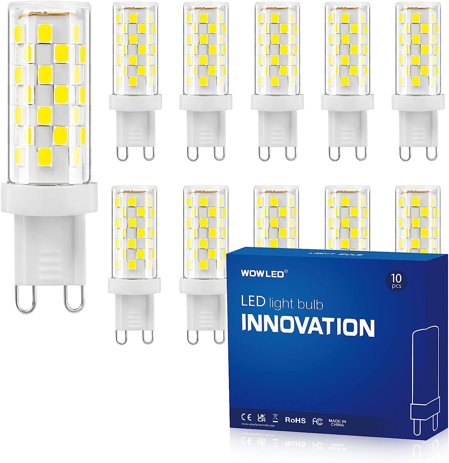 WOWLED 10 X G9 Dimmable LED Capsule Light Bulbs 5W (40W Equivalent), Cool White for Chandelier Home Lighting AC220V-240V 360 Beam Angle