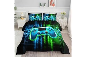 Datura home Video Gamer Comforter Set for Kids Teens Adults,Green Black Gamepad Modern Gamer Gaming Printed Bedding Set with 1 Comforter and 2 Pillowcases(Gamepad Green Twin)