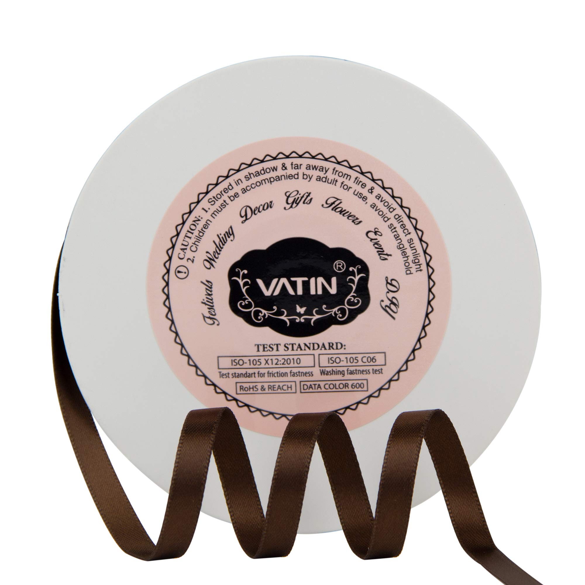 VATIN 6mm Double Faced Deep Brown Polyester Satin Ribbon - 45 Metre for Gift Wrapping Ornaments Party Favor Braids Baby Shower Decoration Floral Arrangement Craft Supplies