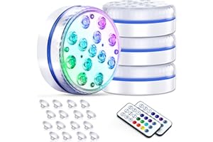 Defeicco Submersible Led Pool Lights for Above Ground Pools Waterproof, Pool Light for Inground Under Water with Remote (200ft), 4 Magnets, 4 Suction Cups and 16 RGB Dynamic Color (4pack)