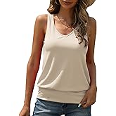 Veatzaer Women V Neck Tank Tops Summer Ribbed Sleeveless Casual Tops Loose Fit Banded Bottom Shirts