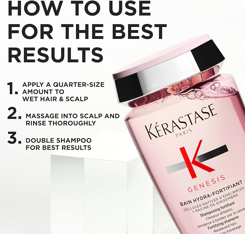 KERASTASE Genesis - Bain Hydra-Fortifiant - Shampoing Anti-Chute - -97 % de Chute de Cheveux due à la Casse au Brossage* - À l'Aminexil - Sans Silicone - Cheveux Fins, Cassants & Affaiblis