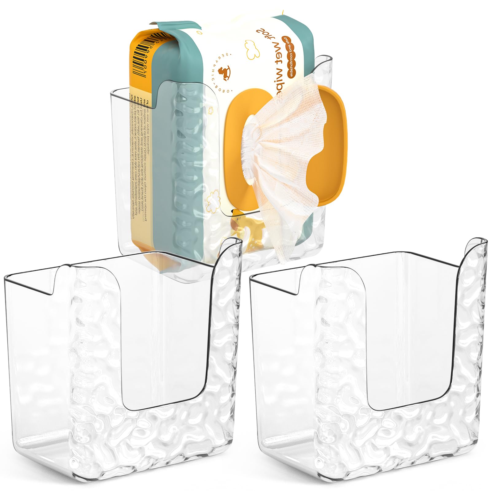 Photo 1 of 3 Pack Wipe Holder for Bathroom, Flushable Wipes Dispenser,Wall Mounted Tissue Box Holder,Self-Adhesive Wipes Container,Suitable for Bathroom, Kitchen, Bedroom, Toilet (Transparent White)