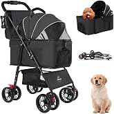 3 in 1 Pet Dog Stroller for Small Medium Dogs 10-50 lbs, Foldable Cat-Strollers for 2-Cats with Removable Carrier, Pet-Strollers for Cats with Storage Bag, Small Puppy-Stroller, Dog-Cart (Black)