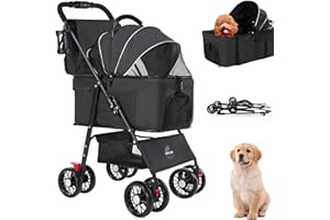 WN'S DAY 3 in 1 Pet Dog Stroller for Small Medium Dogs 10-50 lbs, Foldable Cat-Strollers for 2-Cats with Removable Carrier, Pet-Strollers for Cats with Storage Bag, Small Puppy-Stroller, Dog-Cart (Black)