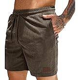UK looes Men's Corduroy Shorts Casual Elastic Waist Drawstring Summer Beach Shorts Lightweight Shorts