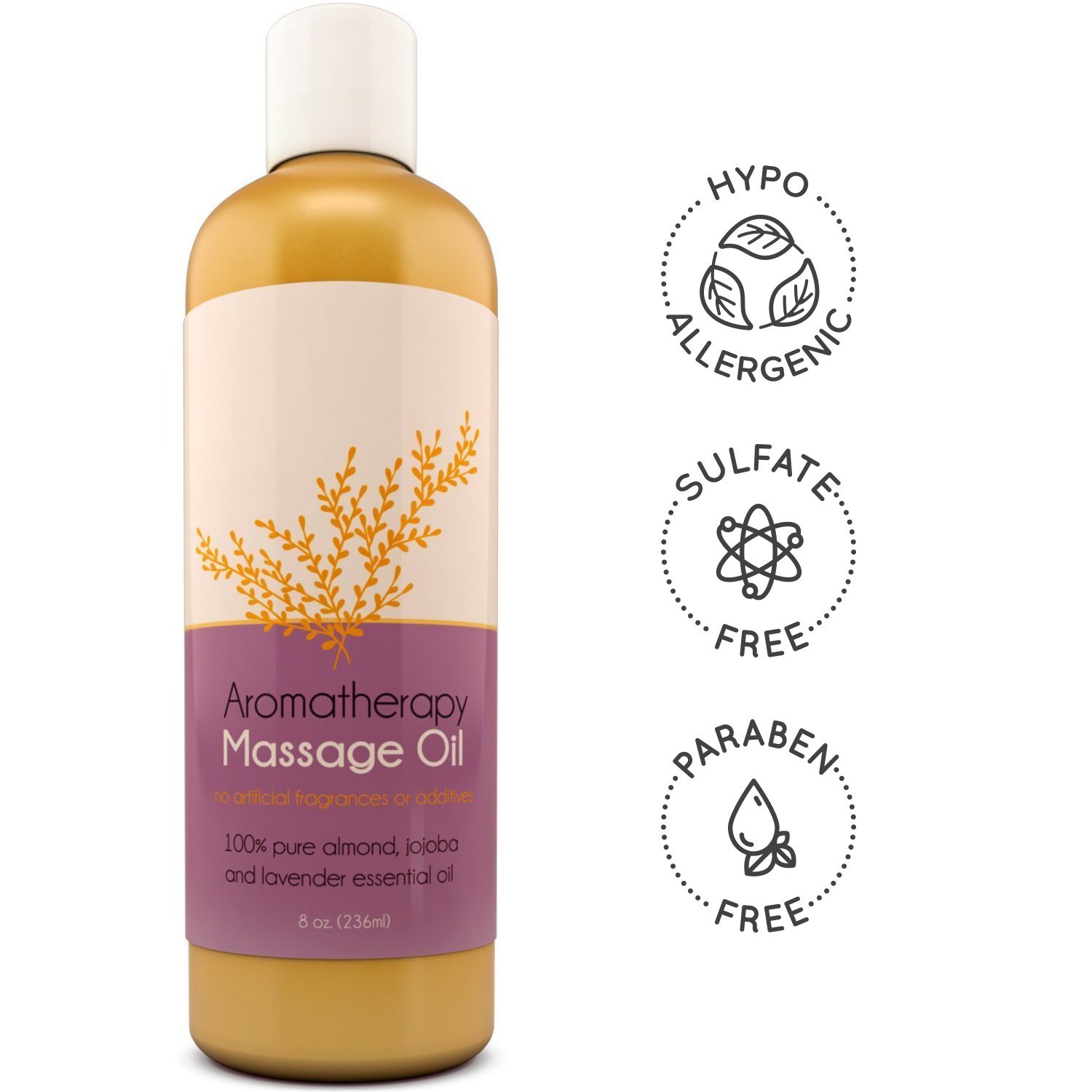 Aromatherapy Massage Oil for Massage Therapy with Pure Almond Oil for Skin Are Enhanced With Relaxing Lavender Essential Oil for Sleep and Wellness Natural Anti Cellulite Body Moisturizer : Beauty