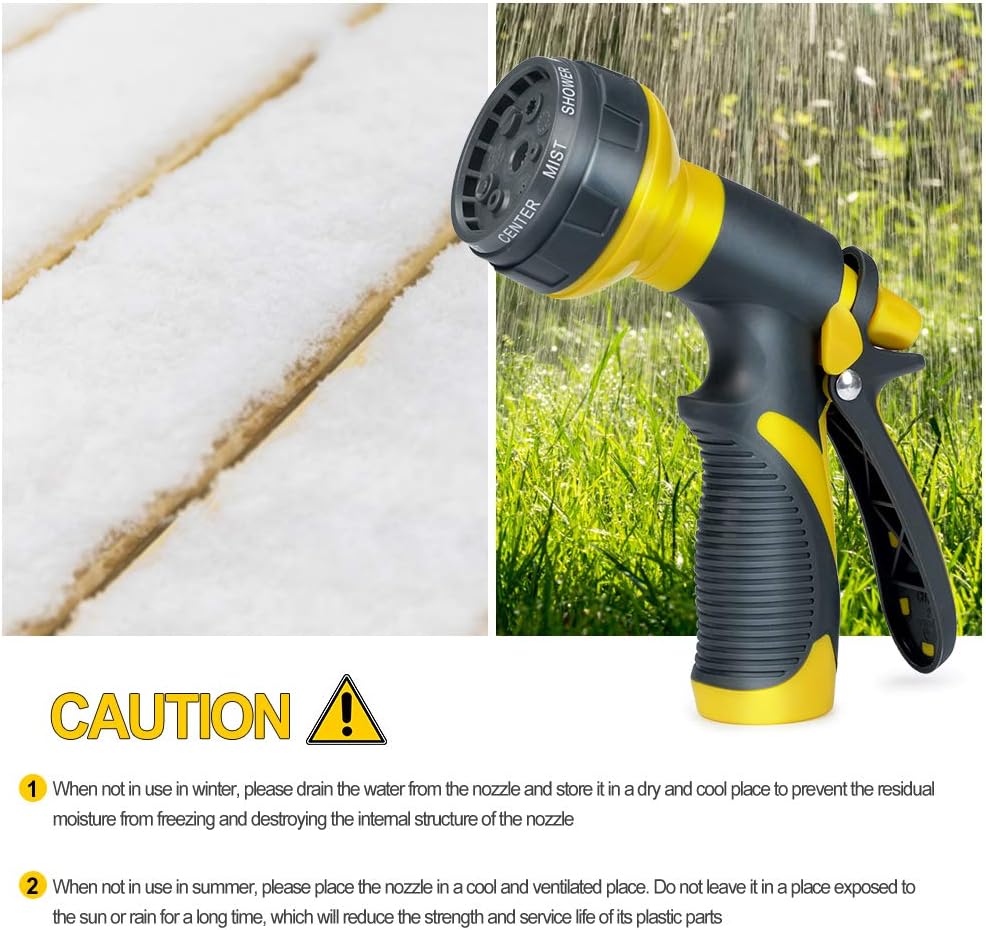 Accenter Water Hose Nozzle Water Spray Nozzle Heavy Duty Plastic Garden Hose Nozzle with 8 Patterns of Spray Perfect for Watering Plants Lawns, Washing Cars, Showering Dogs Yellow : Garden & Outdoor